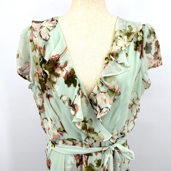 Julian Taylor NY Dress Women's 16 Pastel Green Floral Ruffles Feminine Fairy - Picture 2 of 8